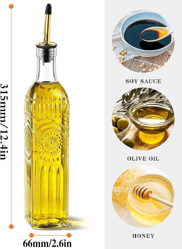 Olive Oil Dispenser Bottle,17oz Clear Glass Cooking Oil and Vinegar Dispenser Set, Coffee Syrup Dispenser - Set of 2