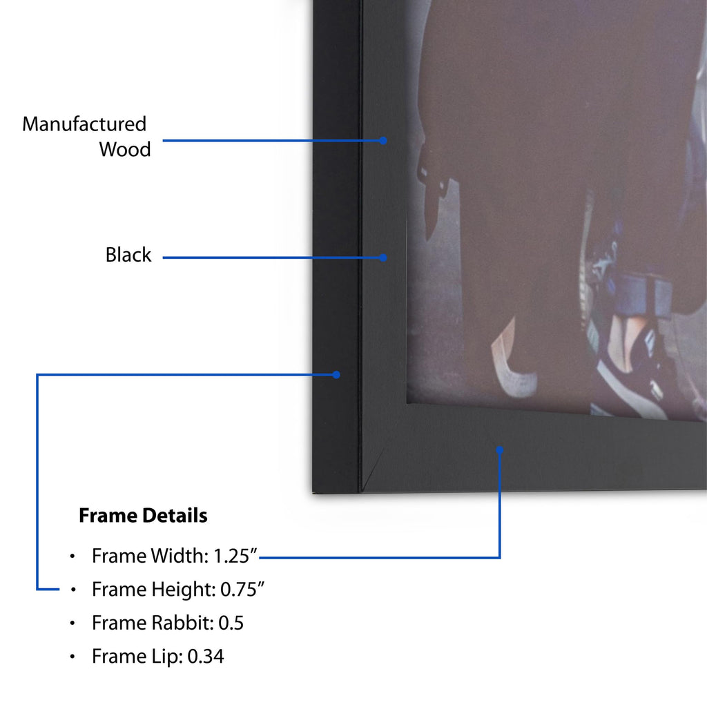 7x33 Inch Black Picture Frame, This 1.2500 Inch Custom Poster Frame is Black - Comes with Acrylic and Corrugated