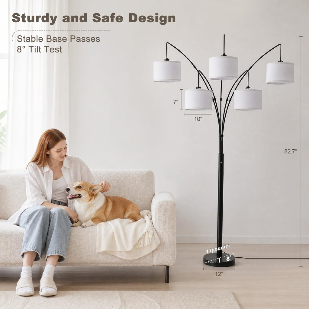 Floor Lamps, 4000LM Super Bright Arc Floor Lamp with Remote Control, 5 Light Tall Floor Lamps with Stepless