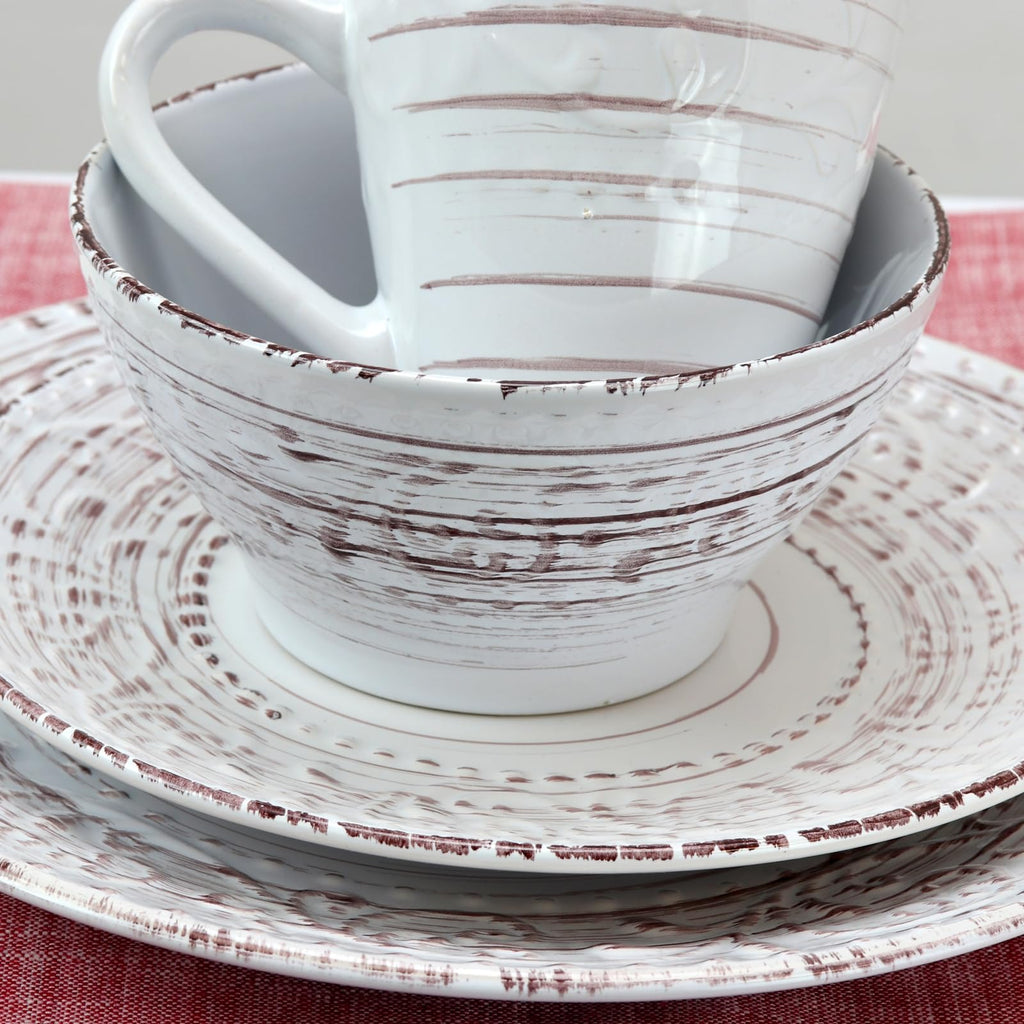 Embossed Stoneware Ocean Dinnerware Dish Set, 16 Piece, Seashell and White Sand