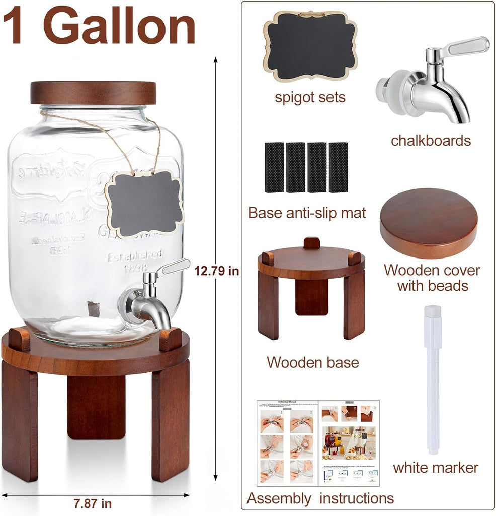 1 Gallon Drink Dispenser for Parties, with Stand,Water Dispenser with 18/8 Stainless Steel Spigot,Lemonade Stand