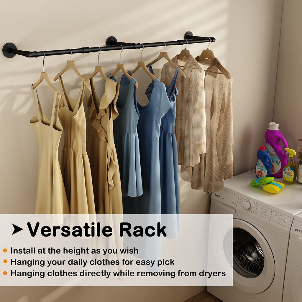 Wall Mounted Clothes Rack, 72.5in Industrial Pipe Clothing Rack for Hanging Clothes, Heavy Duty Garment Rack Wall