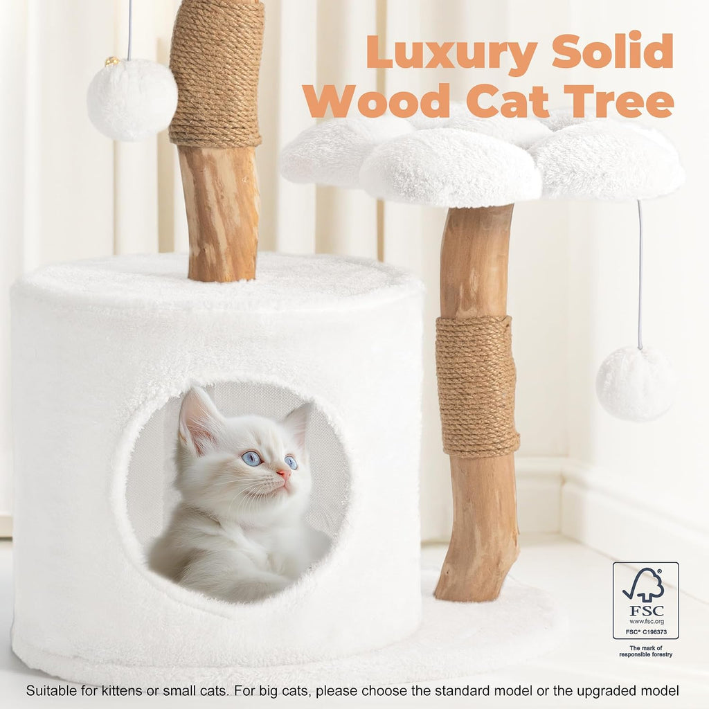 Modern Cat Tree, 26.3" Aesthetic Wood Cat Tree Tower for Small Cats