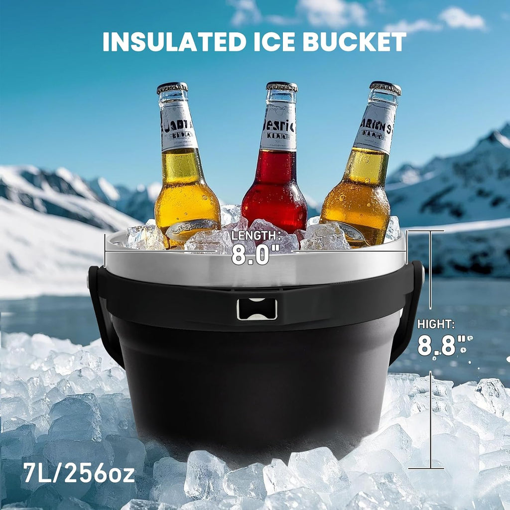 7L Insulated Ice Bucket with Lid,Double Wall Vacuum Stainless Steel Beverage Bucket Keeps Frozen Longer,Holds 6
