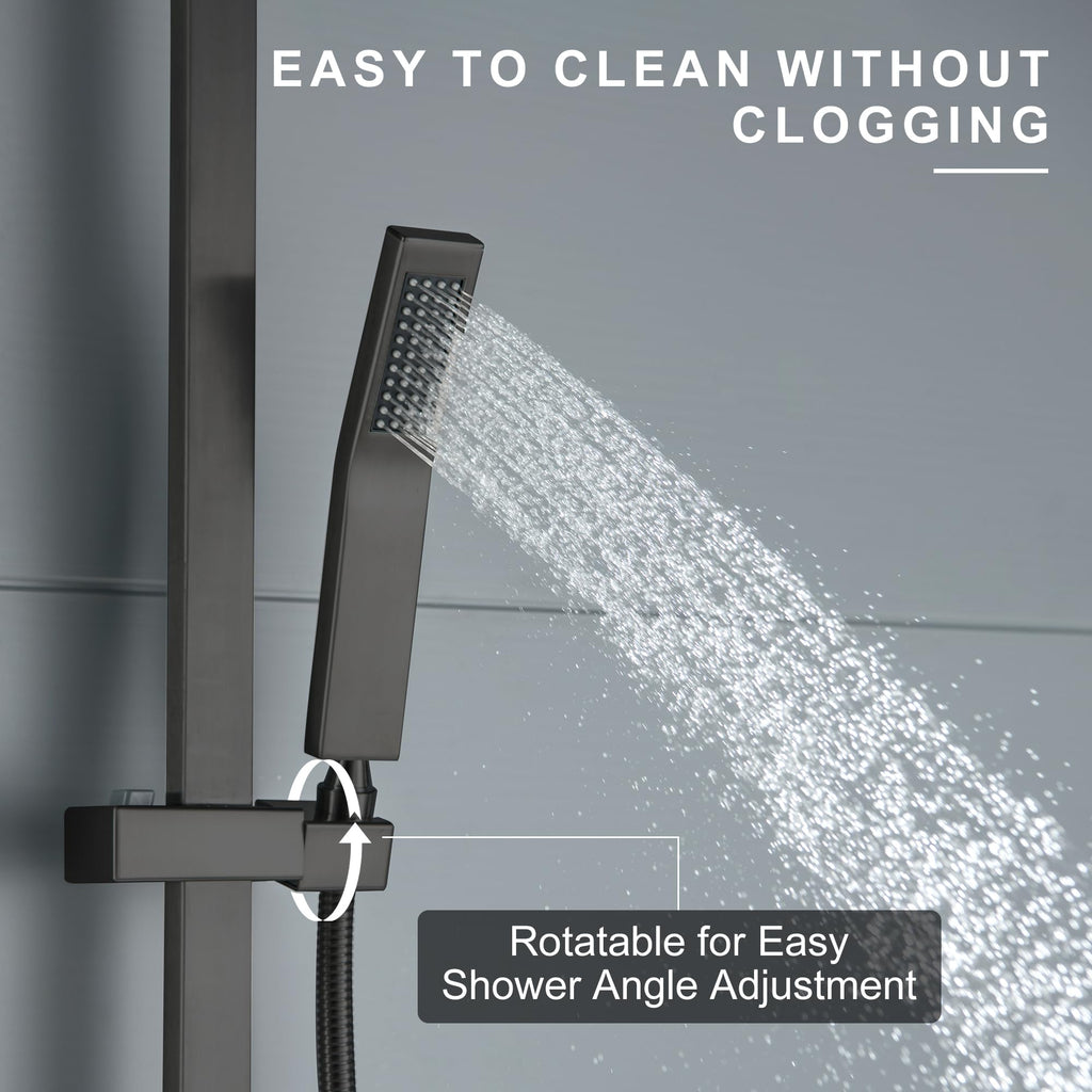 Matte Black Handheld Shower with Slide Bar Square Handheld Shower Head with Hose High-Pressure Shower Head with 29"
