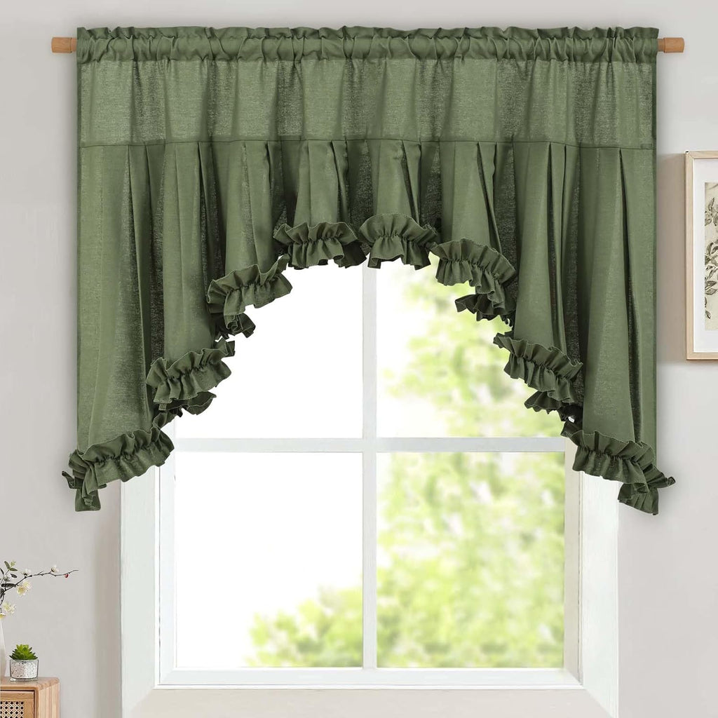 Linen Valances for Windows Farmhouse Ruffle Swag Valance Rustic Country Window Valances Light Filtering Kitchen