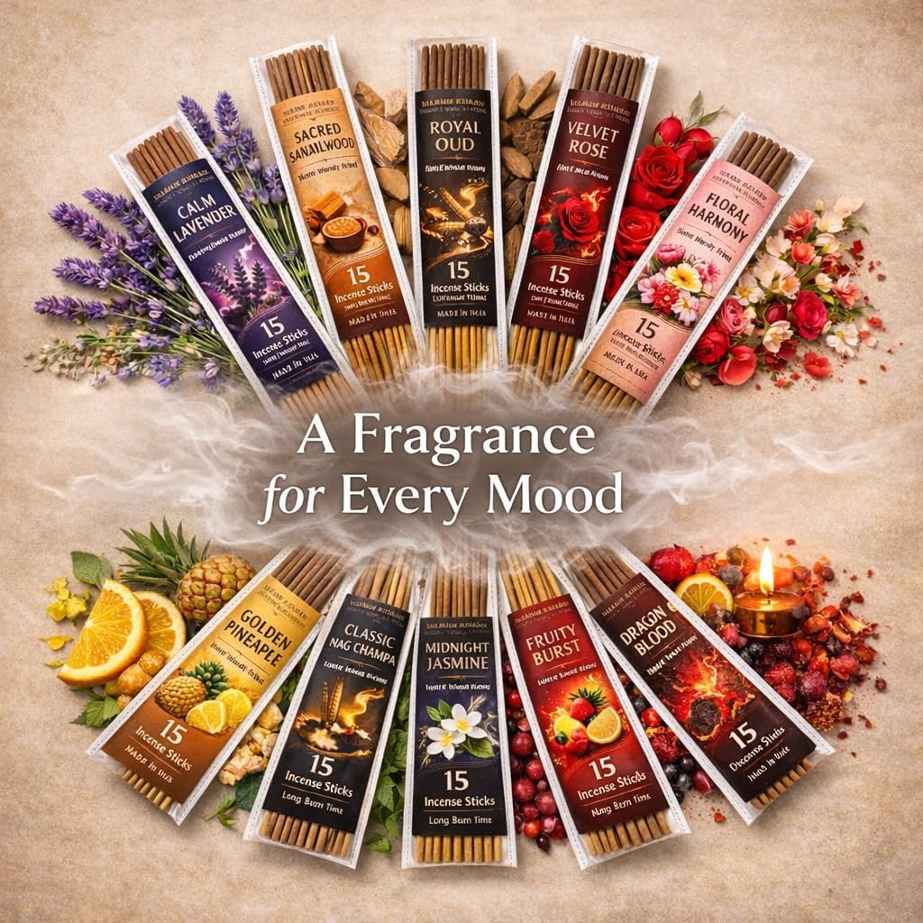 Incense Sticks Variety Pack, - , Sandalwood, Lavender, Rose, Oud, Dragon Blood, Jasmine, Pineapple, Floral - Set of 150