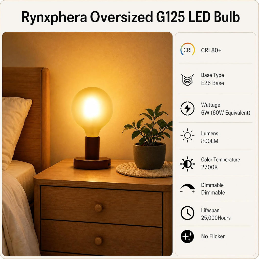 LED Large Globe Light Bulbs 60 Watt Equivalent, G125 E26 Dimmable