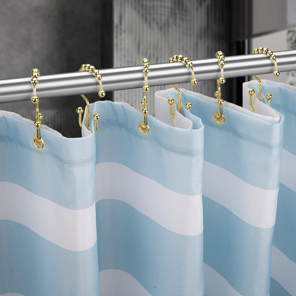 Gold Shower Curtain Hooks Rings, Rust-Resistant Metal Double Glide Shower Hooks Rings Shower Curtains Rods, Set of 12