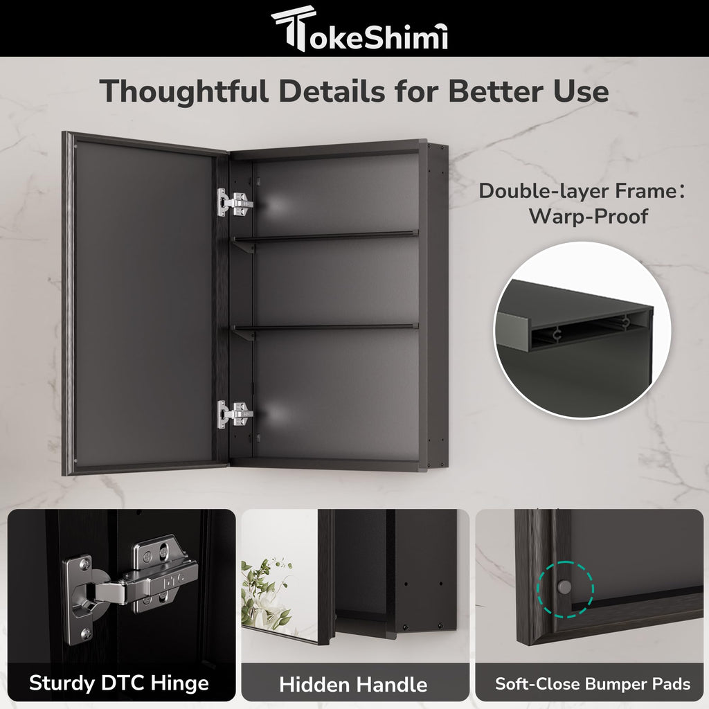 16 x 20 Medicine Cabinet Mirror, Black Aluminum Frame