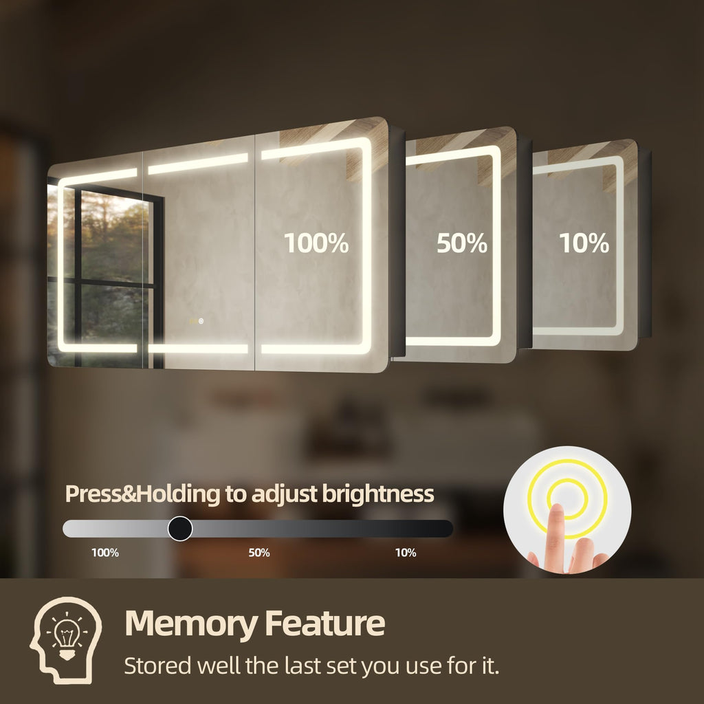 60"x32" LED Bathroom Mirror Cabinet, 3 Doors