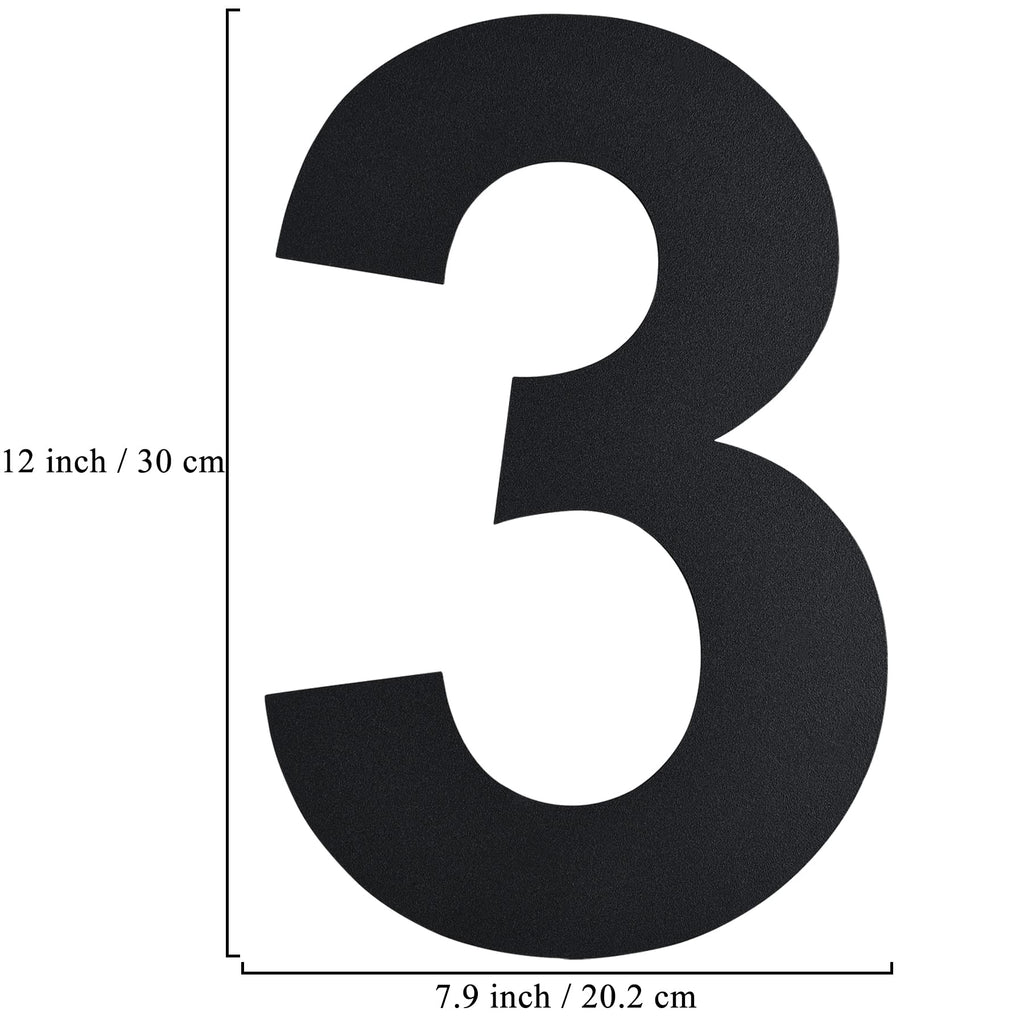 Modern Large House Numbers-12 Inch High Stainless Steel Floating Home Address Number for Outside/Black/Number 3
