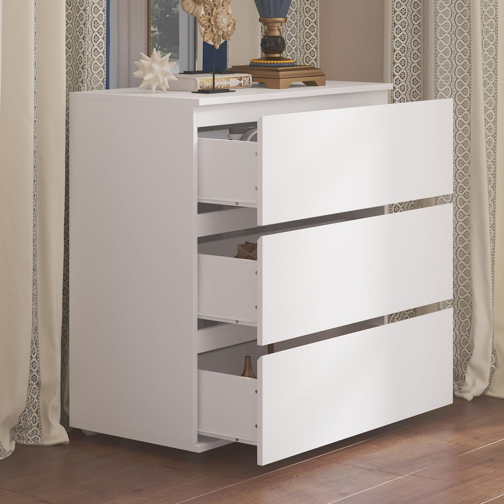 3 Drawer, Modern Chest of Drawers, Wooden Closet Storage Tower, White