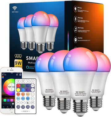 Smart Light Bulbs, WiFi & Bluetooth 5.0, Work with Alexa Google Assistant, App Control, Color Changing LED Bulb,E26