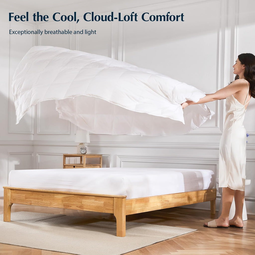 Lightweight Goose Feather Down Fiber Comforters King, Summer Duvet Insert, Ultra Soft, Breathable