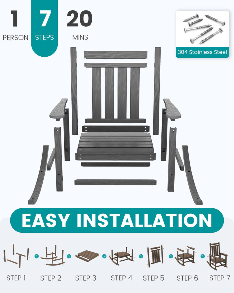 Outdoor Rocking Chair Set of 8, Patio Rocking Chairs for Adults, Grey