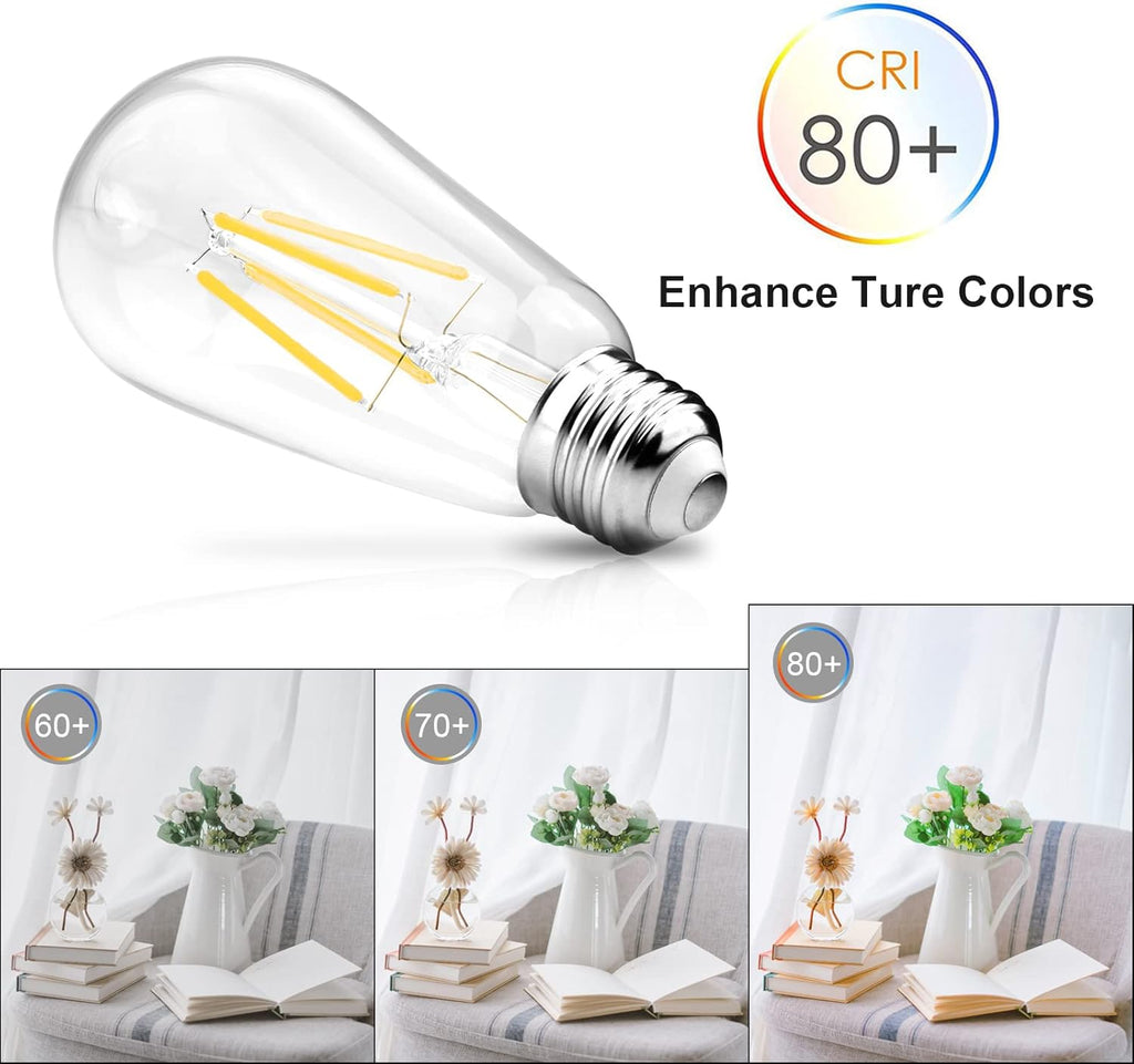 LED Edison Bulbs 6W, Equivalent 60W, High Brightness Cool White 4000K, 700 Lumens, ST58 Vintage LED Filament Bulbs