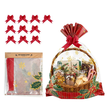 10Pcs 24x30in Christmas Red Plaid Gift Basket Cellophane Bags
