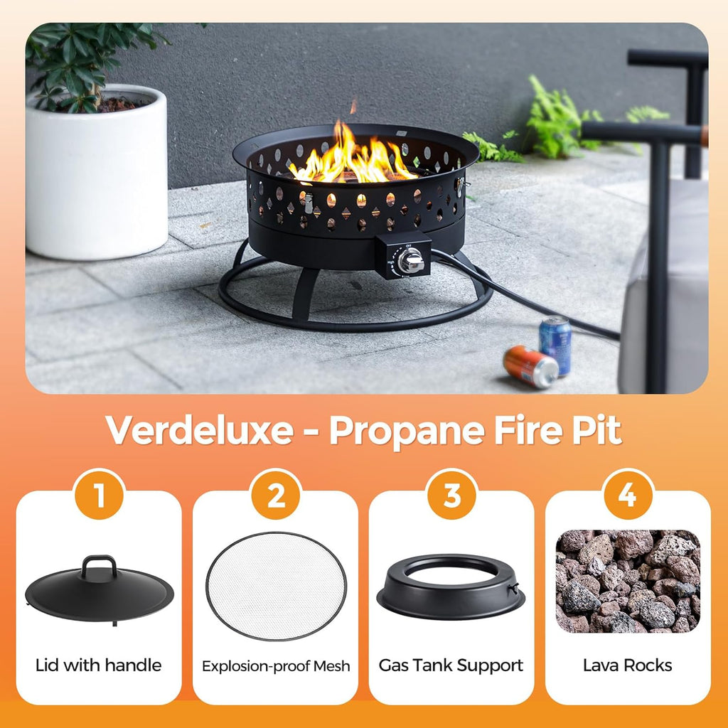 22 Inch Portable Propane Fire Pit,Gas Fire Pit for Outside with Lid & Handle