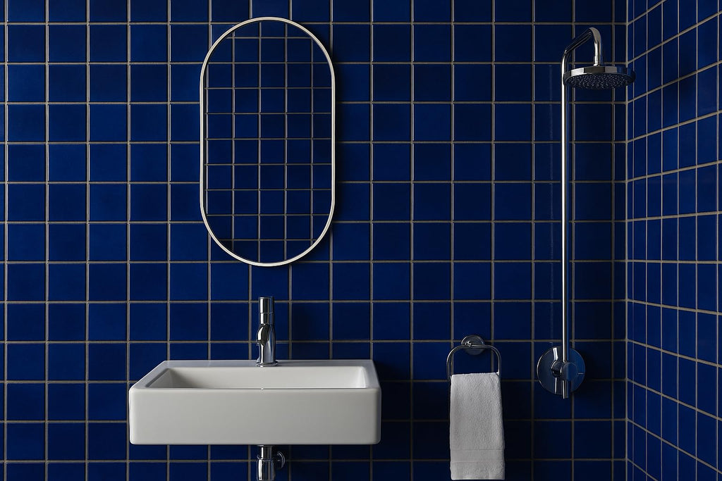 Premium Quality 3x3 Cobalt Blue Square Pattern Porcelain Mosaic Floor Wall Tile on Mesh Mounted Backsplash, Pool