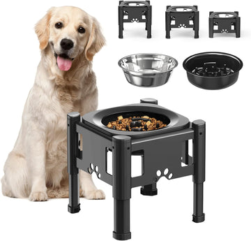 Elevated Slow Feeder Dog Bowls with 3 Heights Adjustable Stand