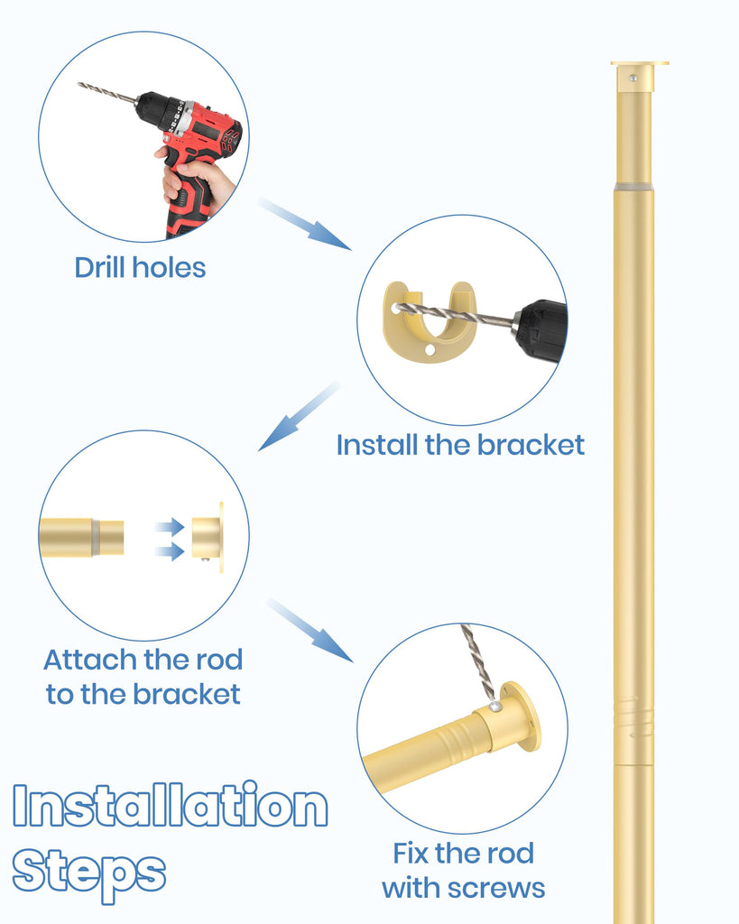 Closet Rod,17-63 Inch,Heavy-Duty Adjustable Closet Rods for hanging clothes