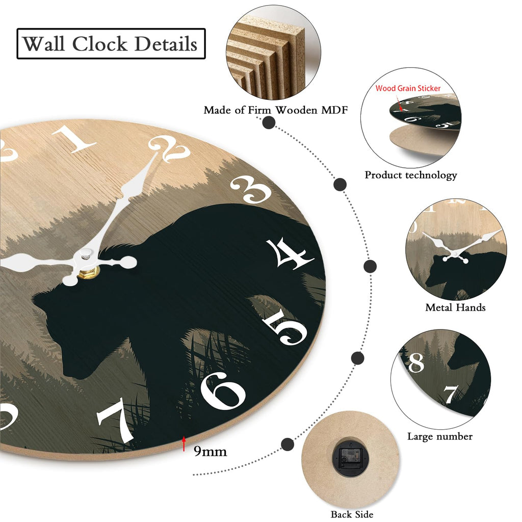 Large Cabin Bear Wall Clock Battery Operated 24 Inch Silent