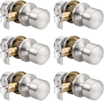 6 Pack Passage Door Knobs, Interior Keyless Knobs for Closet/Hall Non-Locking Door, Round Design Door Hardware in