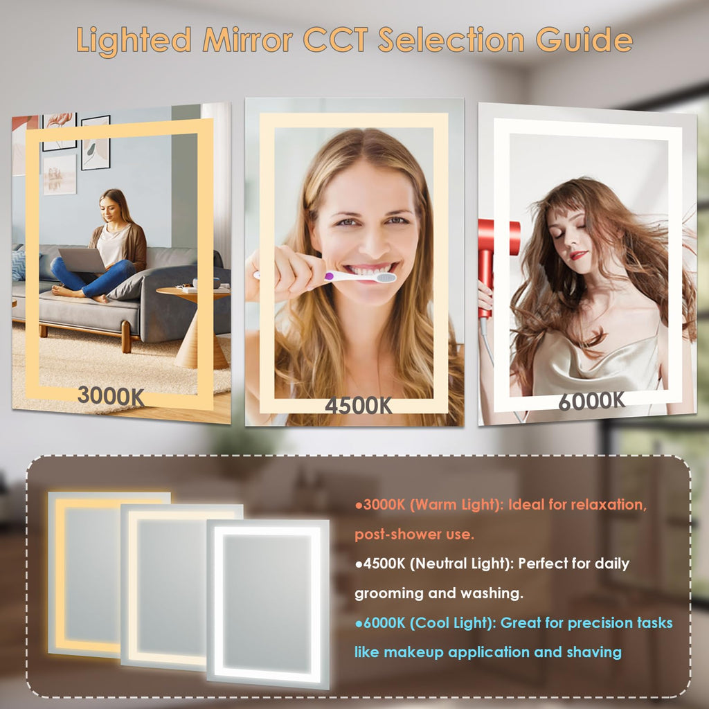 LED Bathroom Mirror, Vanity Mirror with Light for Wall 16"L x 24"W