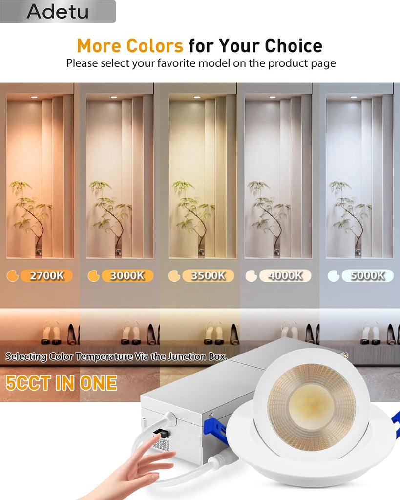 4 Pack 2 inch 5CCT LED Gimbal Recessed Light, 5W=50W, 550LM, 120V