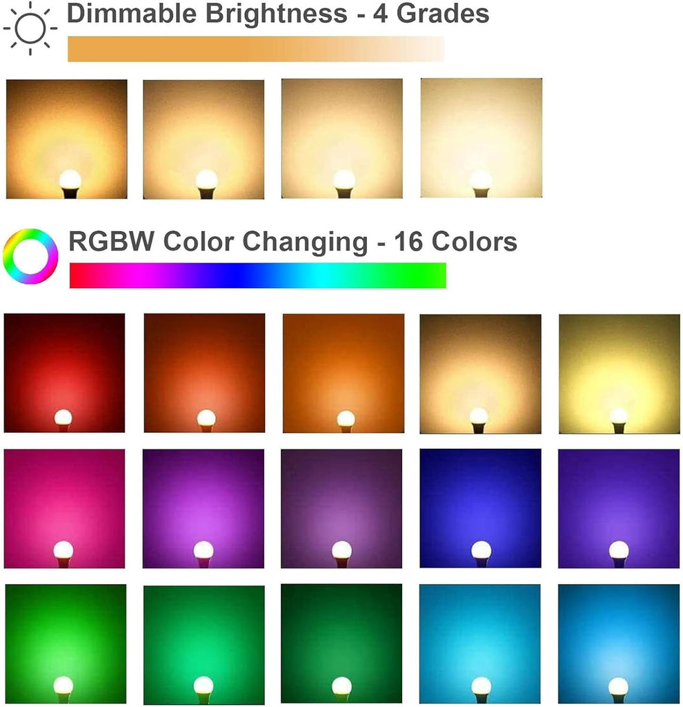RGB Color Changing Light Bulbs,9W RGB LED Light Bulbs,40W Equivalent A19 E27/E26 Warm White 6500K,16 Color Multicolor