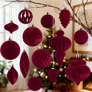 Christmas Hanging Ball Ornaments Set for Tree, Bulk, Flocked - Set of 30