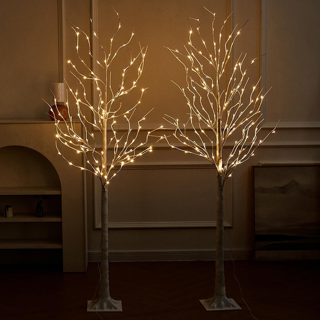 Lighted Birch Tree, 2 Pack 6 Feet 144 Warm White Lights, Prelit White Artificial Christmas Trees for Indoor Outdoor