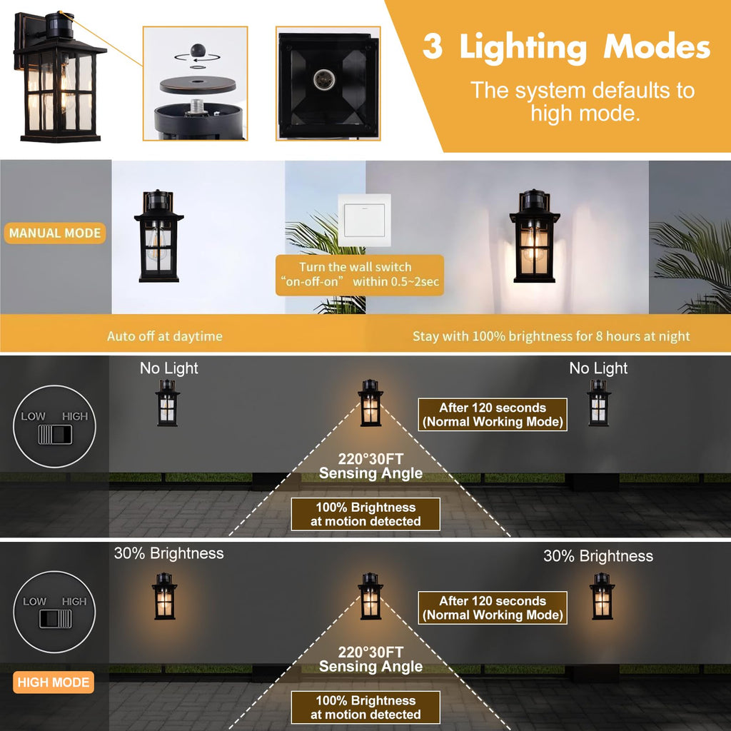 Outdoor Motion Sensor Light, Black Exterior Wall Lighting Fixtures, Dusk to Dawn Motion Sensor Outdoor Lights