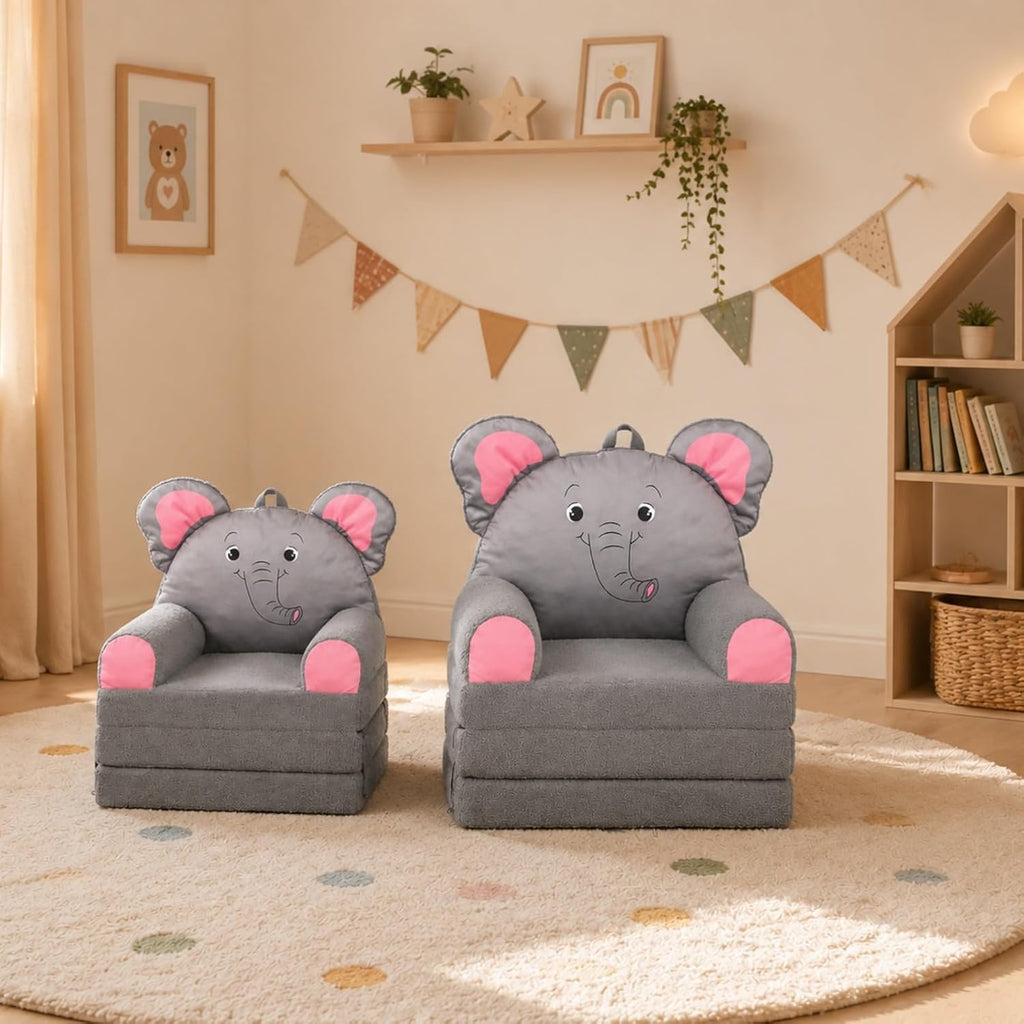 Kids Sofa Chair, in-1 Large Foldable Couch,Sherpa,Elephant Grey