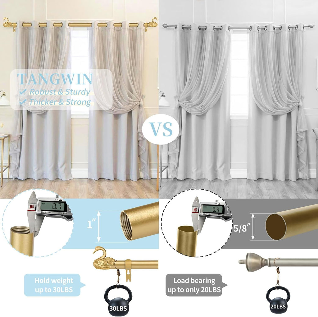 Gold Curtain Rods for Windows 48 to 84 Inch(4-7ft),1 Inch Adjustable Curtain Rod,Heavy Duty Window Rods,Decorative