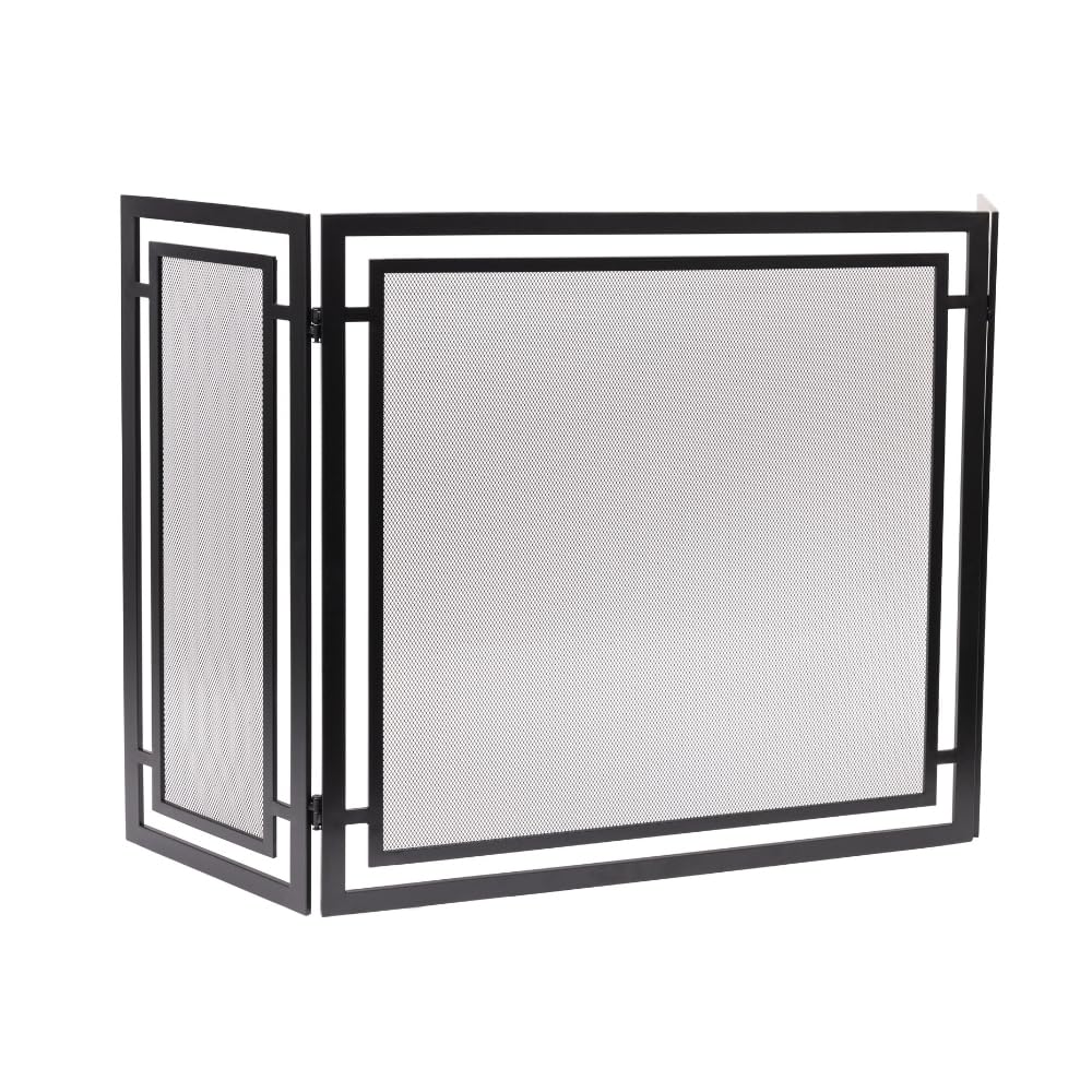 Gatsby 3-Panel Fireplace Screen in Black | Folding Art Deco Design with Heavy-Duty Steel Frame & Heat-Resistant Mesh