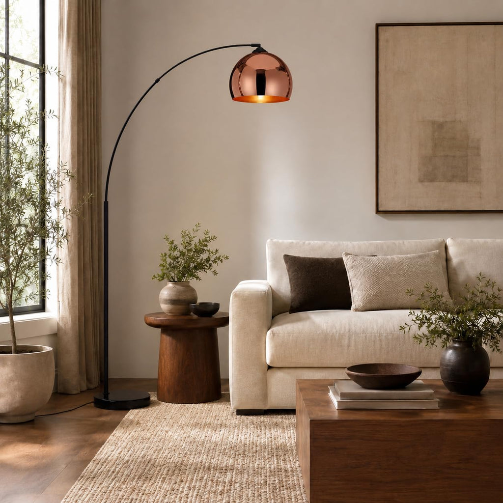 Arquer 66.93" Arc Floor Lamp s, Home Offices, Dining Rooms, Bedrooms with Faux Black Marble Base and Rose Gold