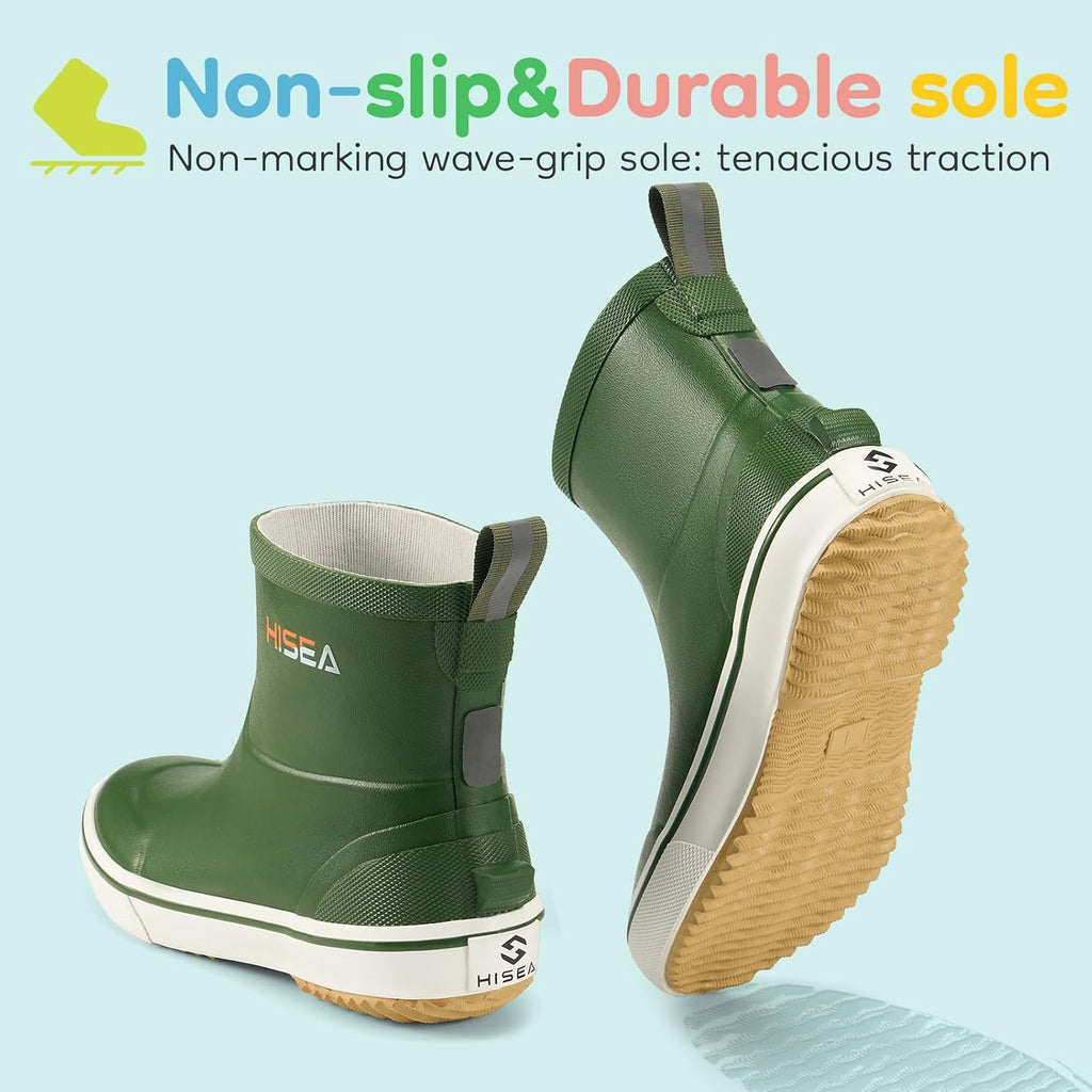 Kids Rain Boots, Waterproof Rubber Deck Boots, Toddler Boys and Girls
