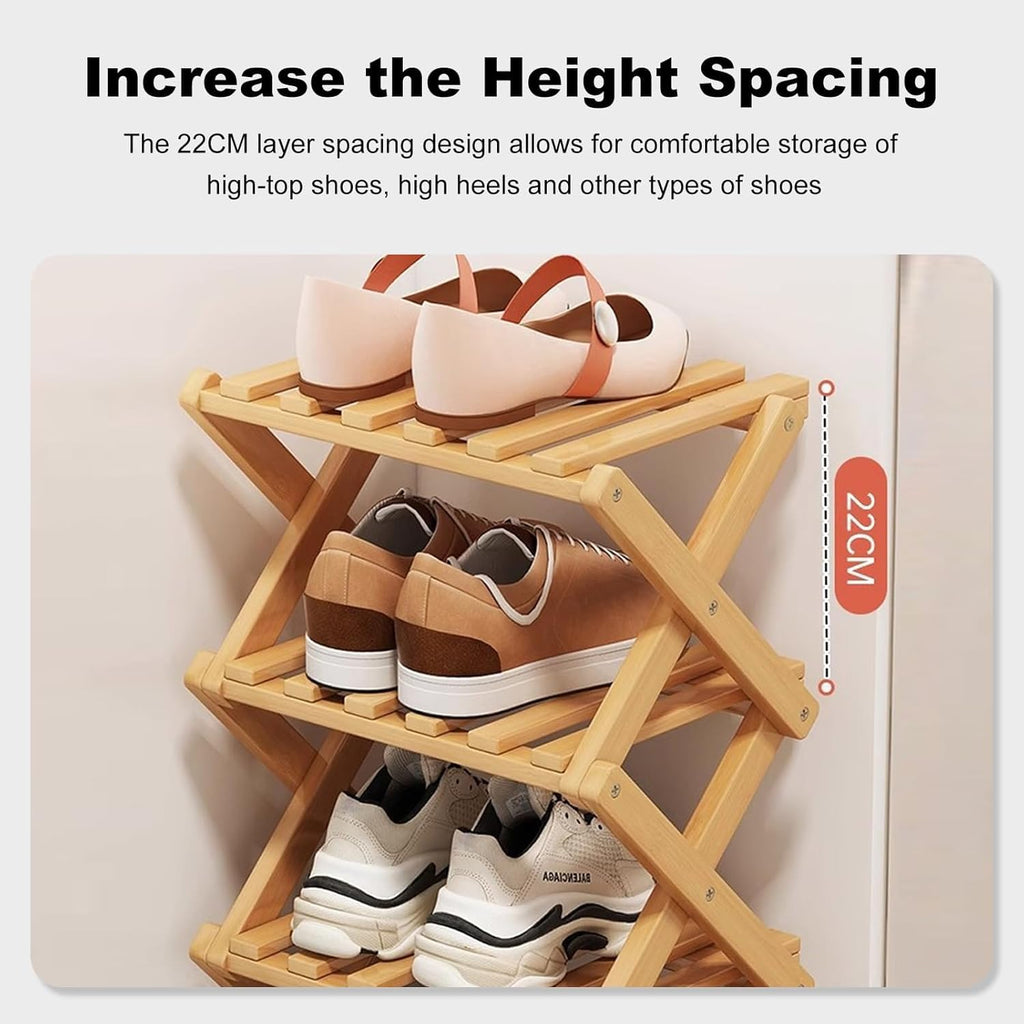 Bamboo Shoe Rack, Foldable Vertical Free Standing Shoe Storage Shelf