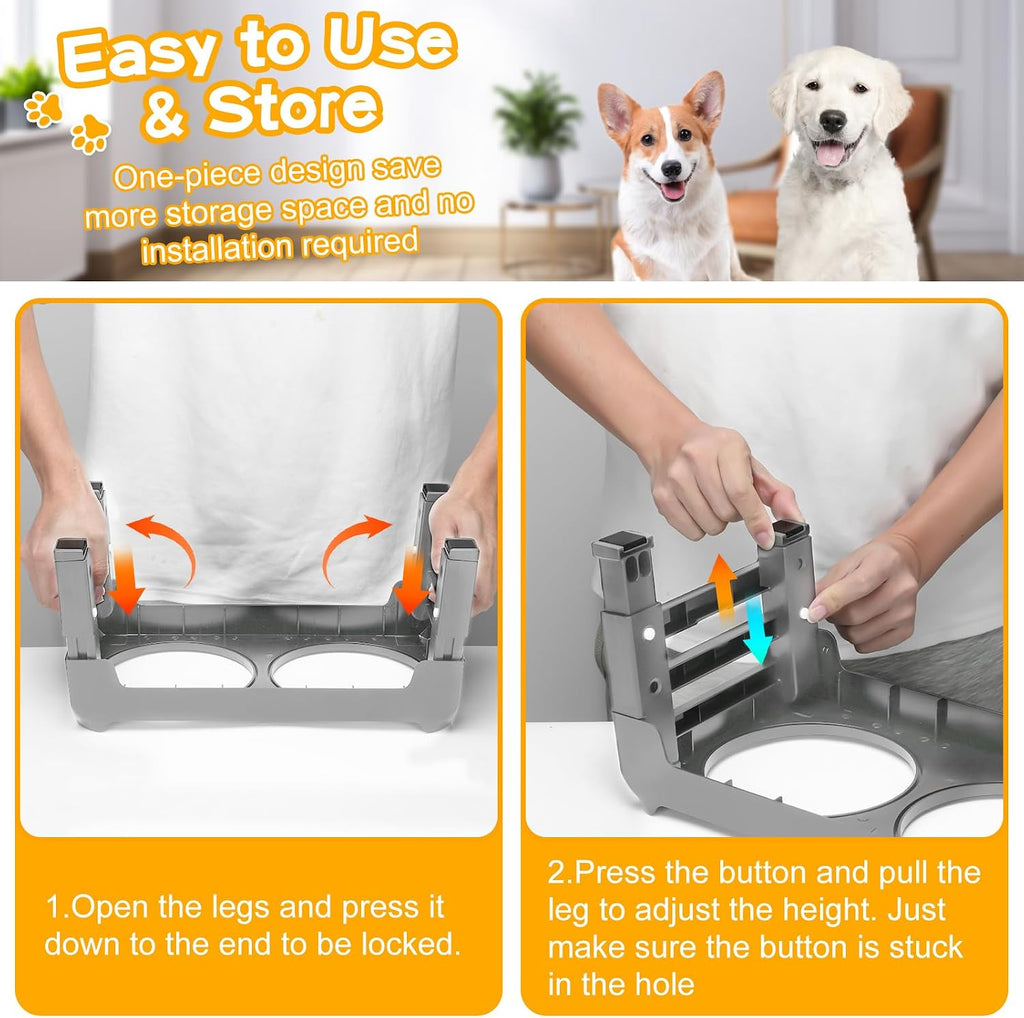 Elevated Dog Bowls for Small Medium Dogs, 3 Height Adjustable Raised Stand with 2 Thick 6" Stainless Steel Food