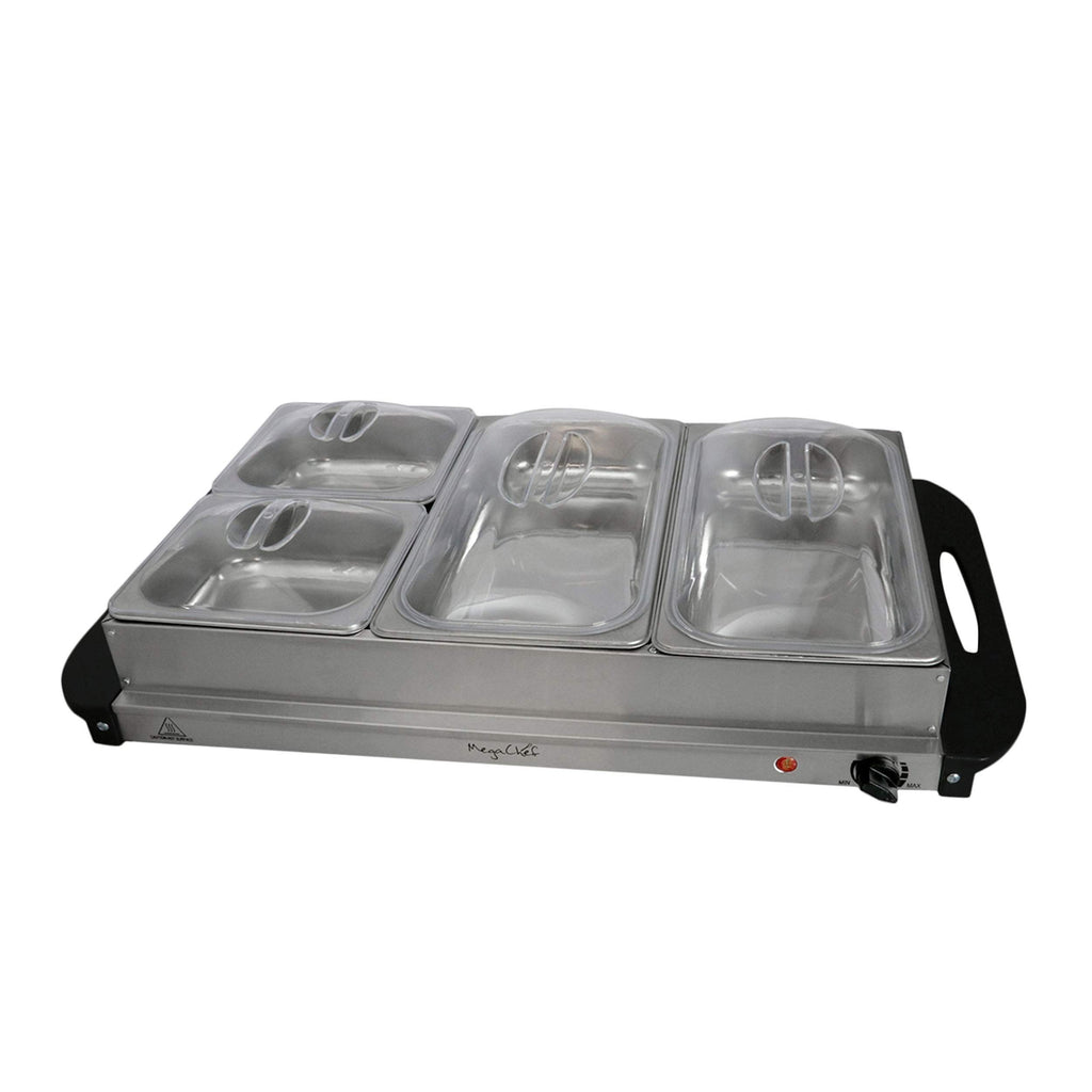4 Section Buffet Warmer Server - Professional Hot Plate Food Warmer Station, Easy Clean Stainless Steel, Portable &