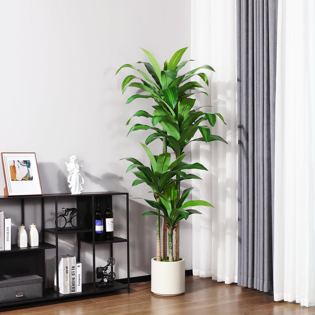 Artificial Dracaena Tree 6ft, Tall Fake Dracaena Plants with White Planter, Faux Dragon Tree Indoor Floor Plant Decor