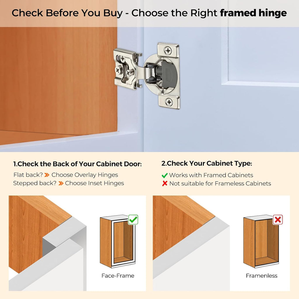 60 Pack (30 Pairs) 1/2 Inch Overlay Soft Close Hinges Cabinets - Satin Nickel Hidden Concealed Hinge, Stainless Steel
