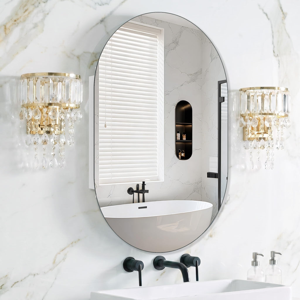 24 x 36 inch Bathroom Medicine Cabinet Frameless Oval Mirror Medicine cabinets with Mirror, Recessed or Surface