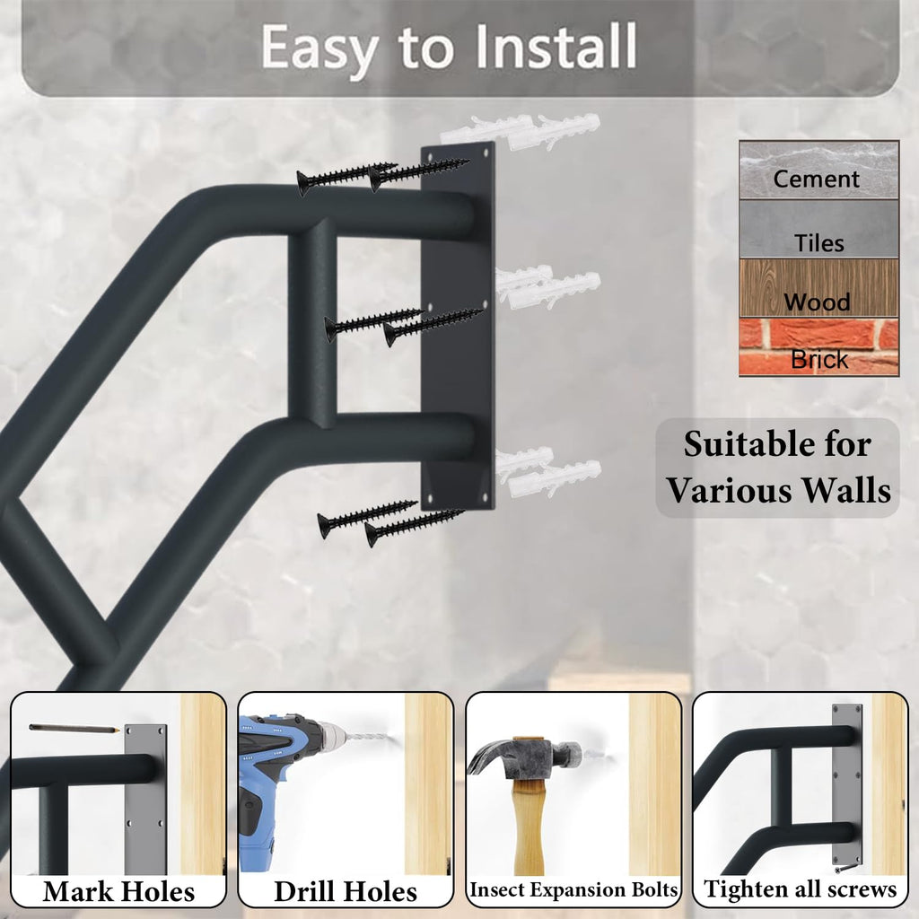 2 Pack Hand Rails for Outdoor Steps, 27" Black Wall Mounted Stair Handrail
