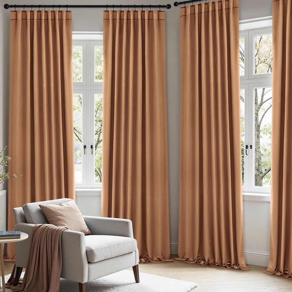Brown Back Tab Blackout Curtains 96 Inch Long 2 Panels