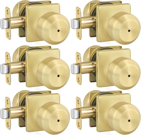 6 Pack Gold Door Knobs, Interior Door knobs, Privacy Door Knob or Bathroom, Brushed Gold Door Knob