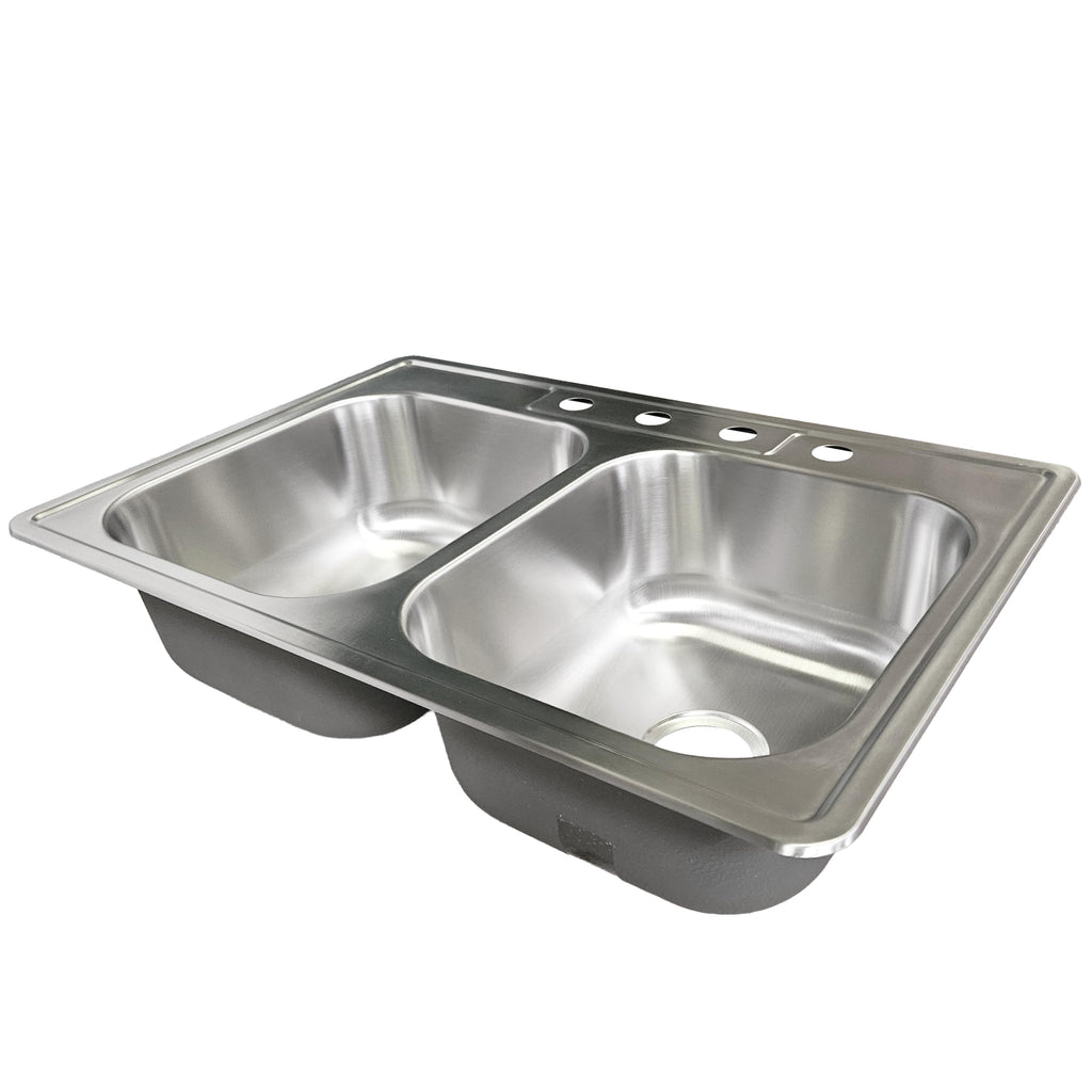 33-inch Stainless Steel Topmount 4-hole 50/50 Double Bowl 8-inch Deep Kitchen Sink