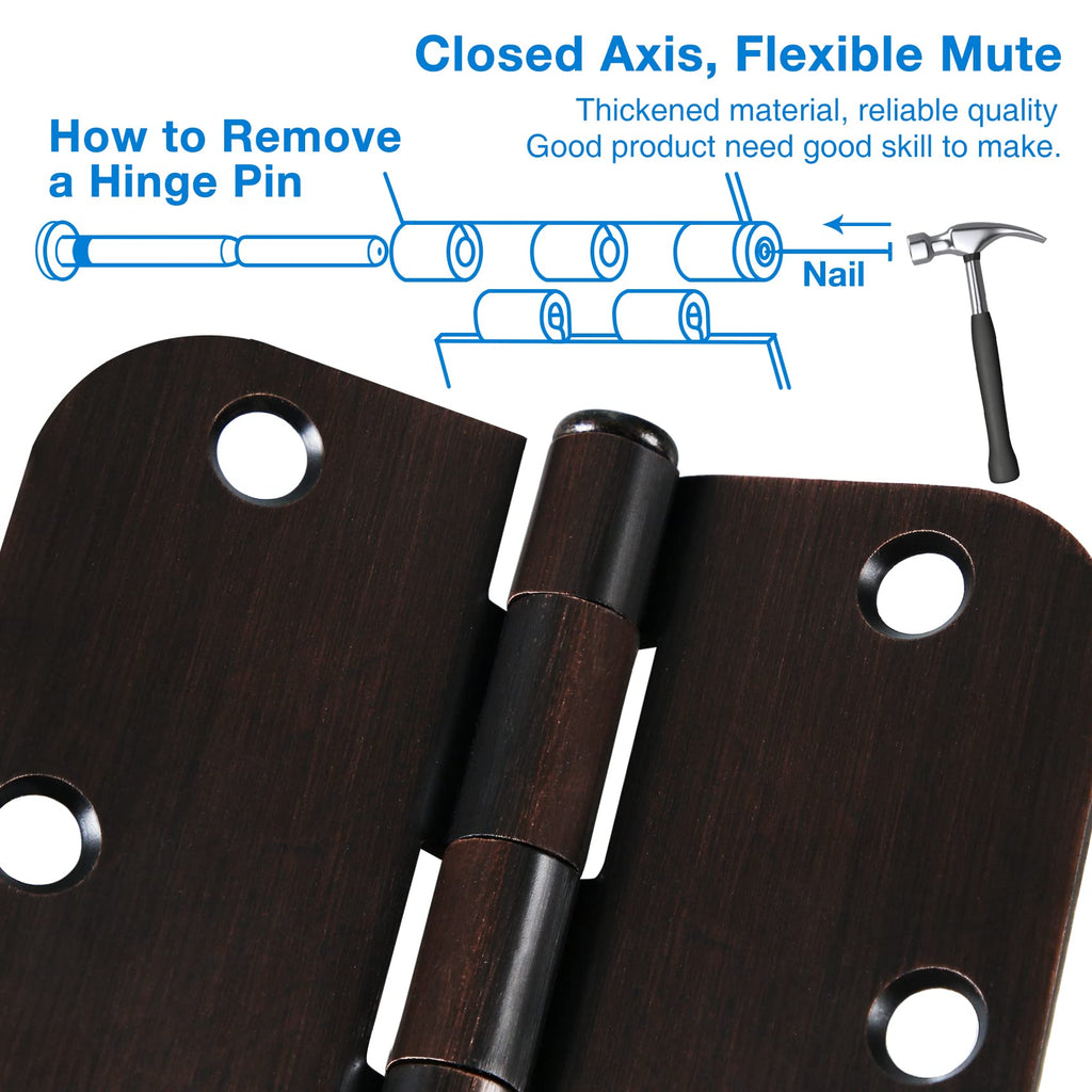 Rounded Door Hinges 3.5" x 3 1/2" Oil Rubbed Bronze 5/8" 18 Pack